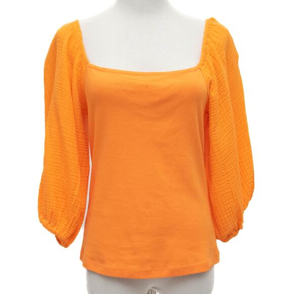 Sanctuary Short Puff Sleeve Mixed Media Top In Orange Size Medium - Picture 1 of 8